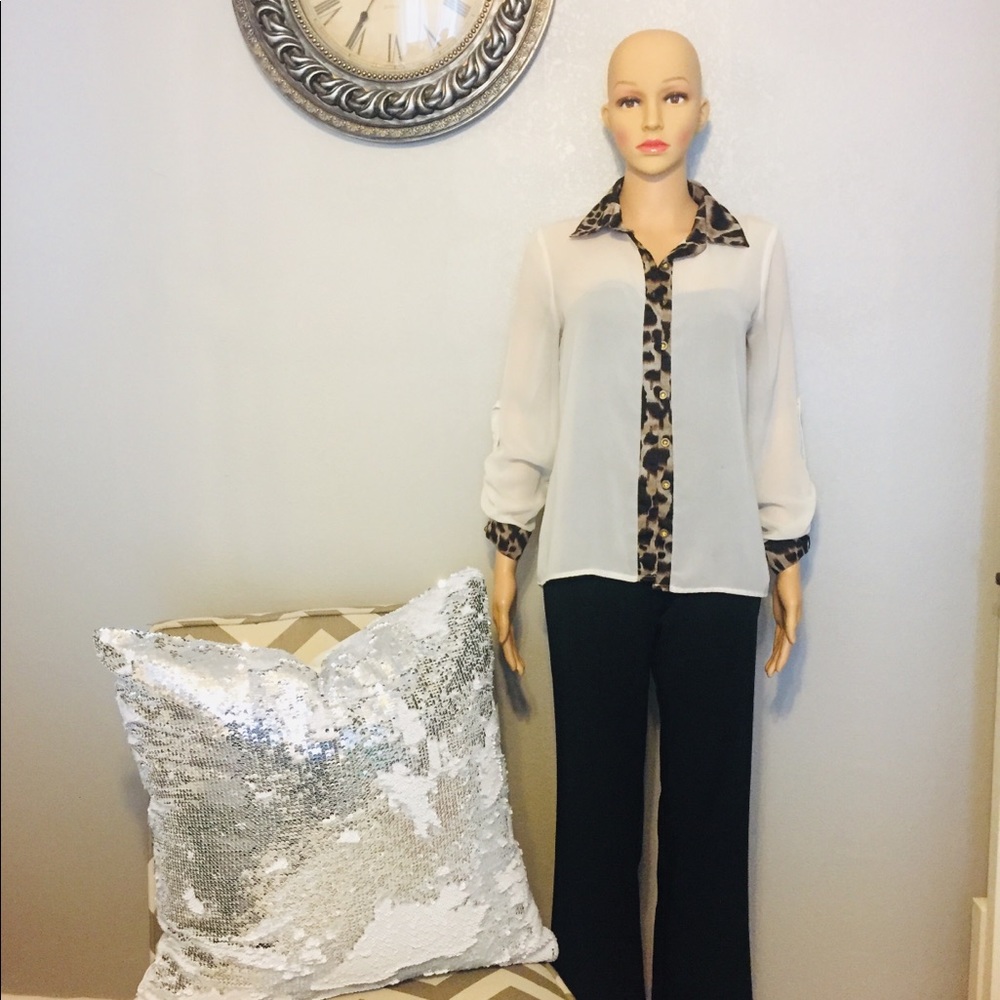 💥A’gaci White and Leopard Blouse